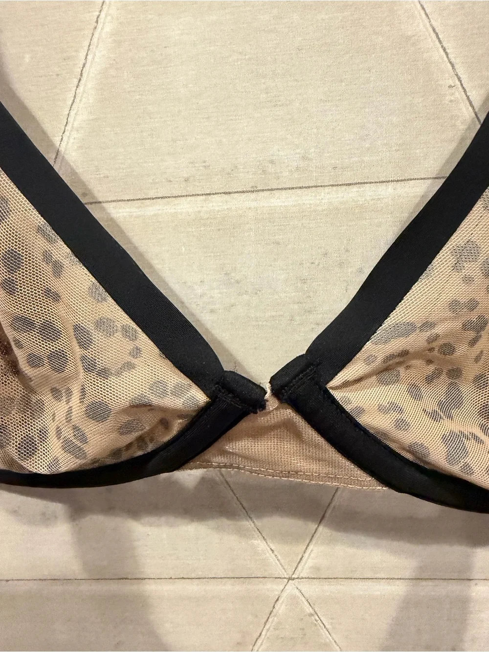 CUUP The Plunge bra is crafted from a sheer animal print mesh 36E